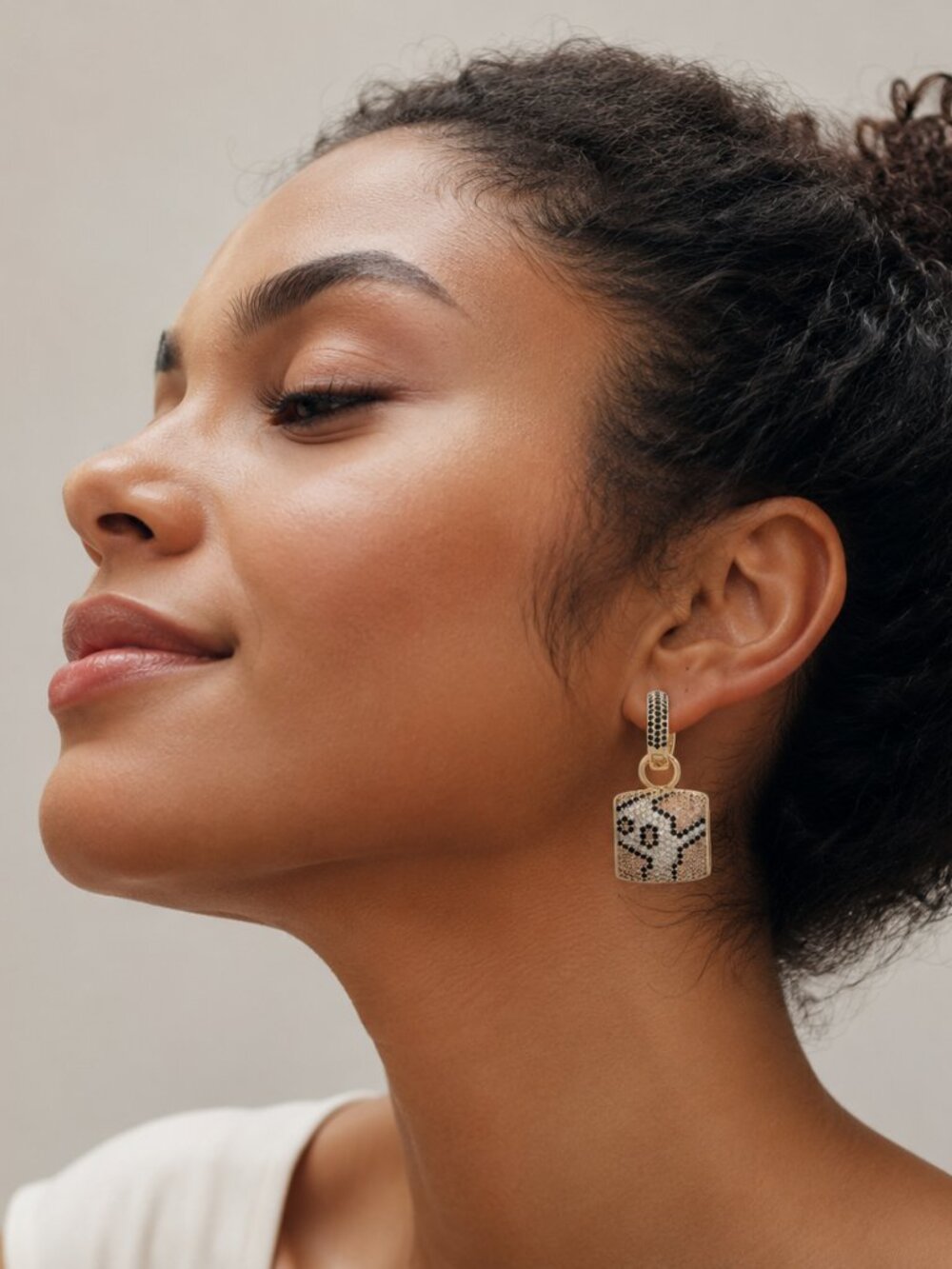 Leopard Print Hoop Earrings | Gold Plated Micro Pave Zircon Snake Skin Earrings